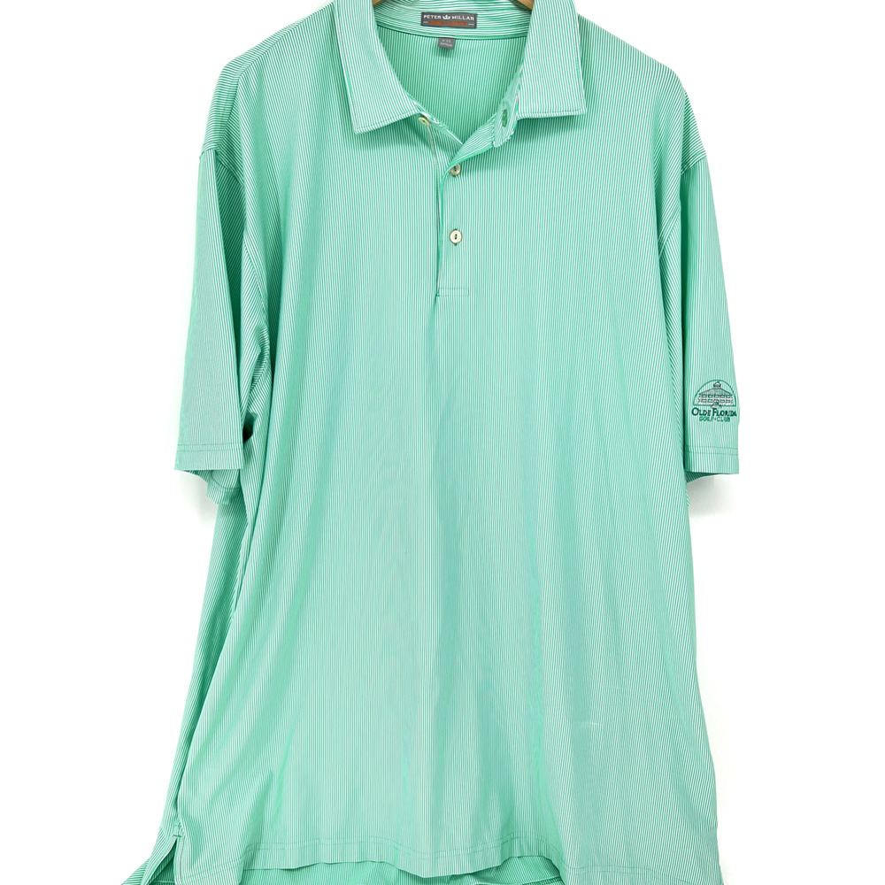Peter Millar Summer Comfort Green Pinstripe Golf Polo Olde Florida Golf Club XXL